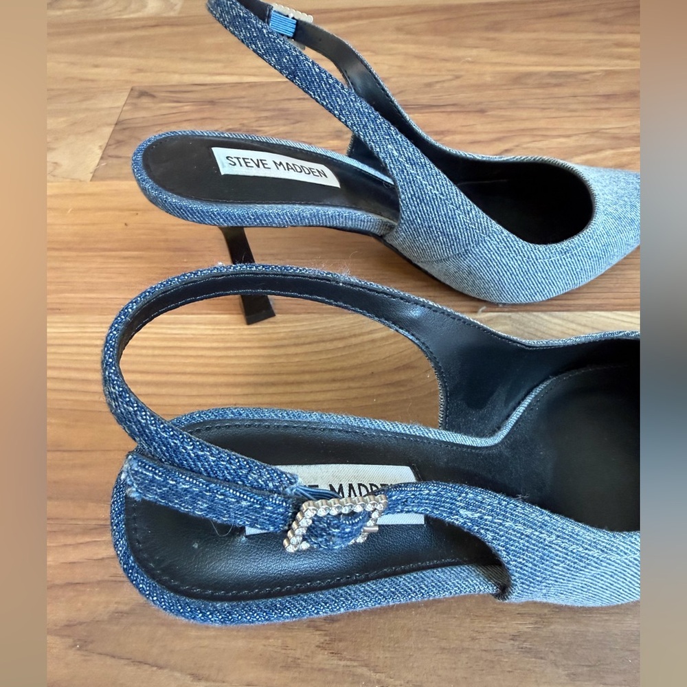 Steve Madden Blue Denim Slingback Pointed-Toe Heels - Picture 8 of 10